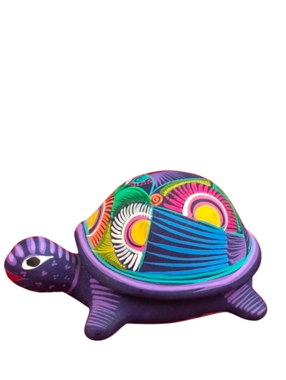 Colorful Turtle Trinket Box Mexican Terracotta Clay, Hand Painted